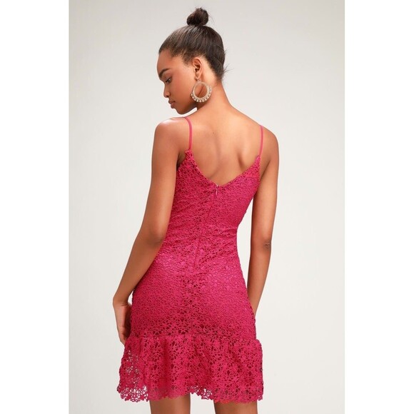 Lulus Believe in Love Magenta Backless Skater Mini Dress SZ M Lace Romantic - Picture 2 of 15